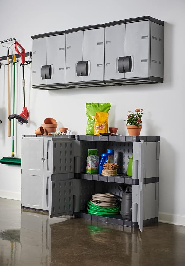 Rubbermaid Freestanding Storage Cabinet with Doors 18"D x 36"W x 37"H Medium Gray/Black Two-Shelf Lockable Cabinet for Indoor/Outdoor/Garage Storage for Garden Tools/Lawn Care Accessories - Image 15