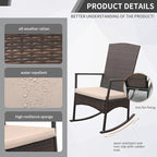 Outdoor Rocking Chair 3 Pieces High-Backed Rocking Chair Patio Rocking Chairs Outdoor Table, Khaki - Image 5