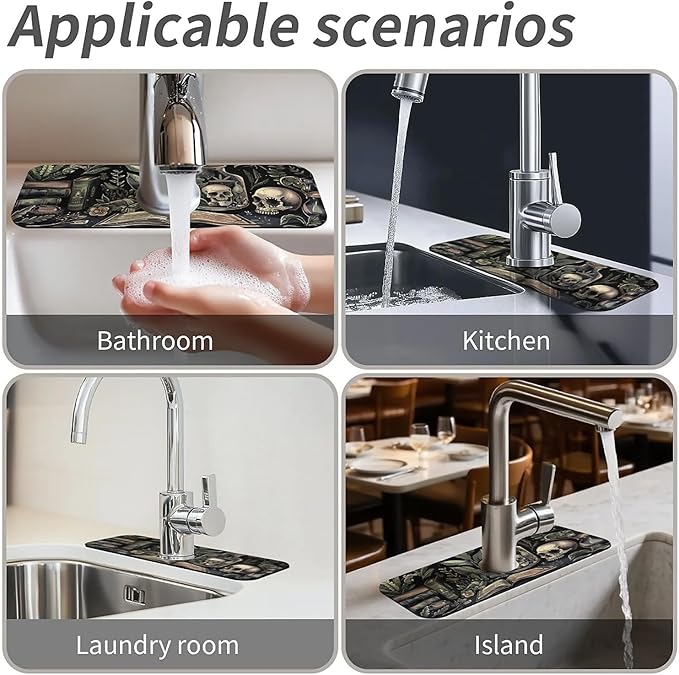 Kitchen Sink Splash Guard，Books and skulls Faucet Mat Sink Gadgets-Super - Image 7