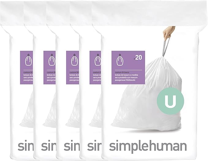 simplehuman Code U 100 Count, Dispenser Pack Custom Fit Liners, Drawstring by Simplehuman