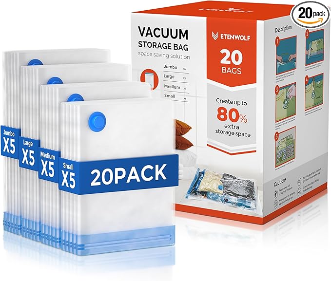 ETENWOLF 20 Pack Vacuum Storage Bags, Vacuum Seal Bags by ETENWOLF
