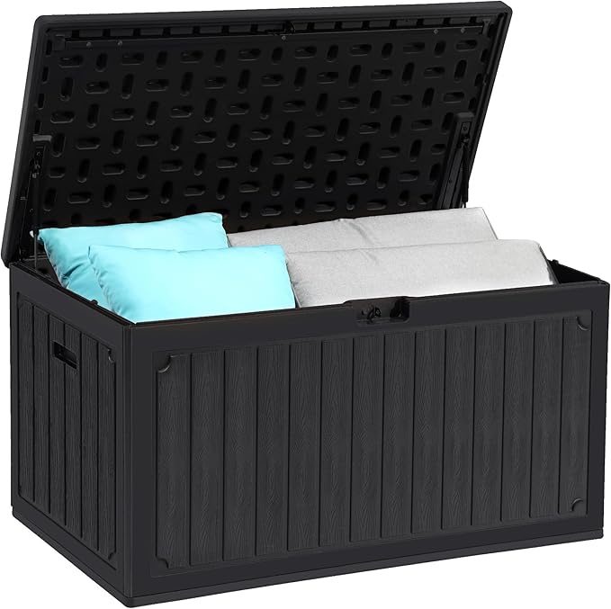 YITAHOME 90 Gallon Large Deck Box with Side Handles, Outdoor Double-Wall Storage for Patio Furniture Cushions, Garden Pool Accessories, Waterproof & Lockable by YITAHOME
