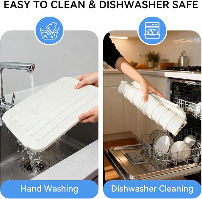 Silicone Dish Drying Mat for Kitchen Counter, Upgraded Extra Thick 1.1” - Image 5