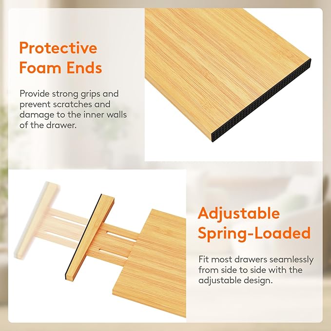 Lifewit 6" High 6 Pack Bamboo Drawer Dividers 33-42cm/13-16.5" Adjustable - Image 5