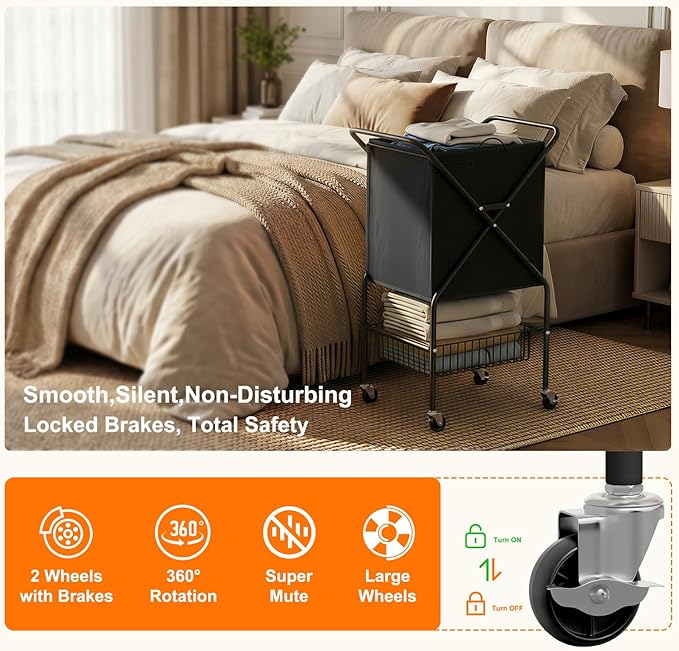 Laundry Basket with Wheels:88L Rolling Laundry Cart Foldable Metal Frame Dirty - Image 8