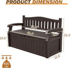 Devoko 80 Gallon Storage Bench Deck Box Lockable for Patio Furniture, Garden Decor and Outdoor Seating for Cushions, Garden Tools and Pool Supplies(Dark Brown) - Image 3
