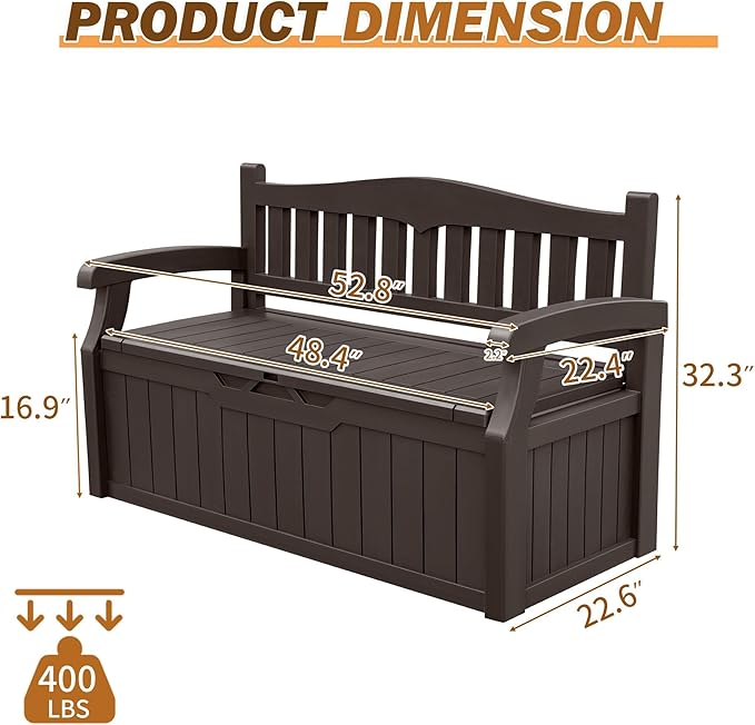 Devoko 80 Gallon Storage Bench Deck Box Lockable for Patio Furniture, Garden Decor and Outdoor Seating for Cushions, Garden Tools and Pool Supplies(Dark Brown) - Image 3