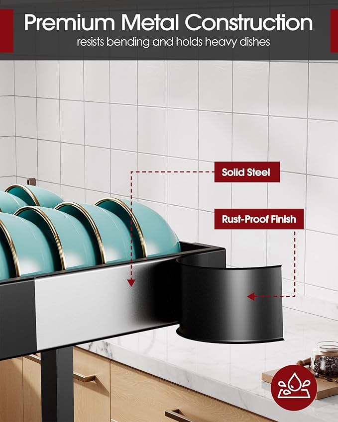 Over The Sink Dish Drying Rack, Expandable 2-Tier Stainless Steel Kitchen - Image 5