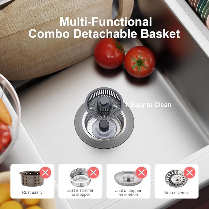 3 in 1 Kitchen Sink Drain Strainer and Stopper, 304 Stainless Steel Pop-up - Image 5