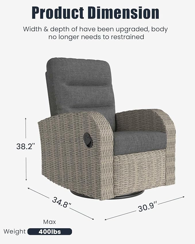 Outdoor Swivel Recliner Chair Set of 2, All-Weather Wicker Reclining Patio Chair with Adjustable Backrest and Footrest - Image 2