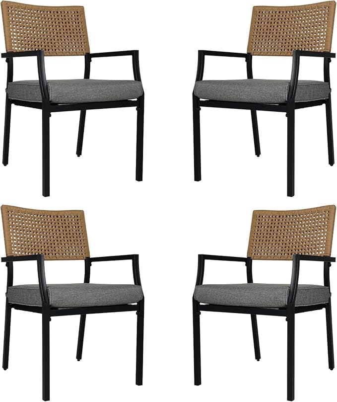 Grand patio Outdoor Dining Chair Set of 4, 4 Pieces Patio Dining Chairs, Stackable Wicker Chairs Set with Cushions Armrest for Restaurant, Outdoor, Garden, Porch, Lawn and Poolside by GrandPatio