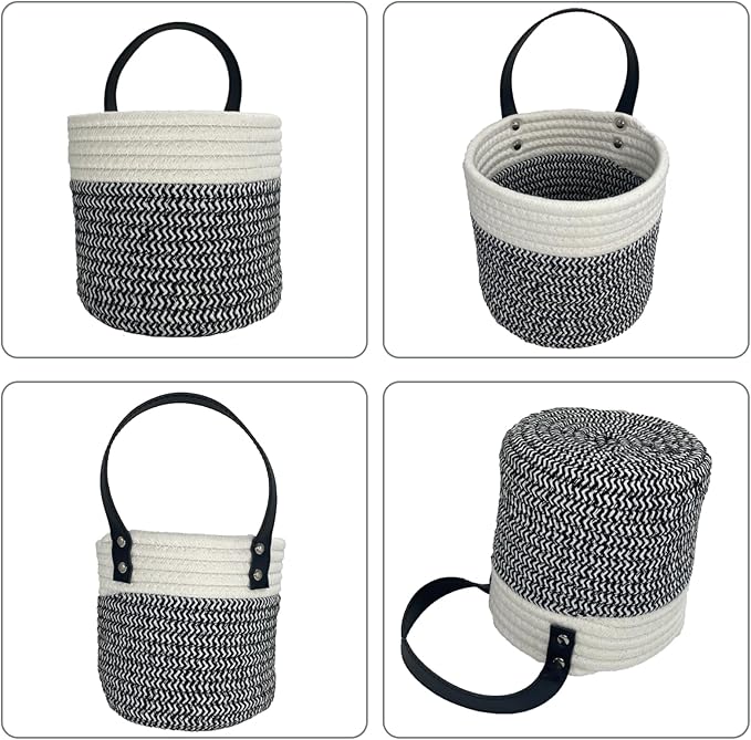 Cotton Rope Hanging Baskets for Organizing 2 Pcs Round Small Wall Basket - Image 5
