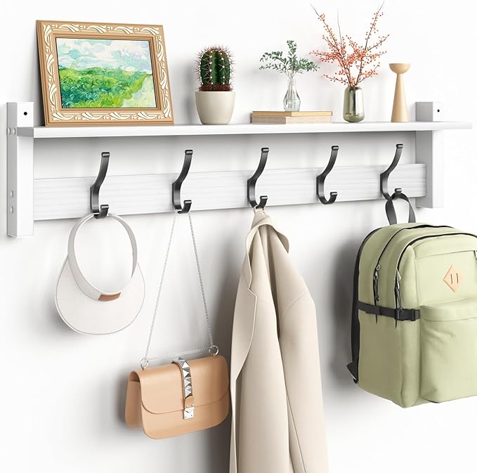 Coat Rack Wall Mount with Shelf, 29 Inch Coat Hanger Walls Mounted, Hat Rack by Optish