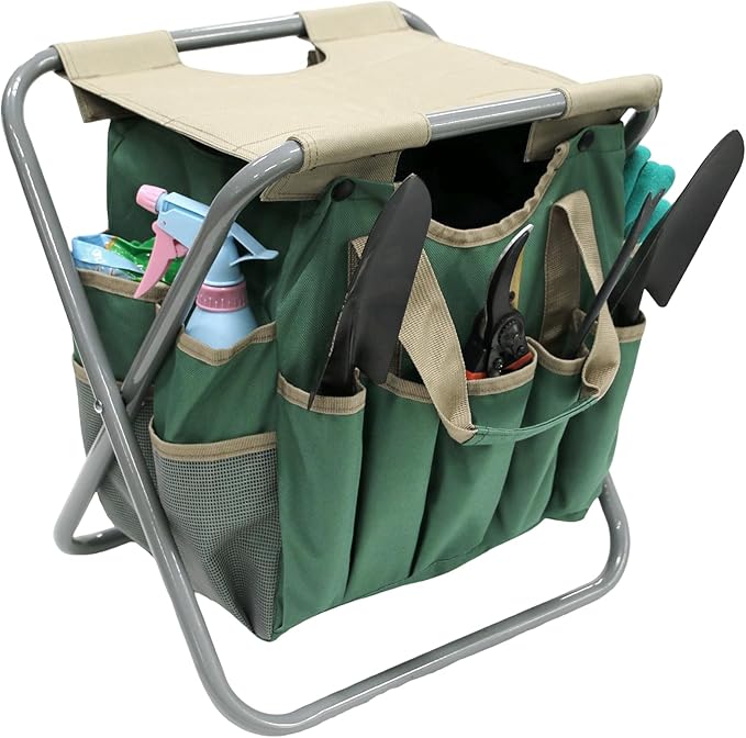 MDSTOP Folding Gardening Stool with Detachable Storage Tote Bag, Gardening Tools Set Organizer for Fishing Outdoor Sports Hiking Camping Garden, Gardening Gifts for Mom/Dad and Gardeners (Polyester) - Image 9