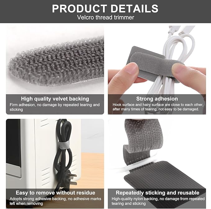 50-Pack Reusable Self-Adhesive Cable Ties cable management Adjustable Hook & - Image 7