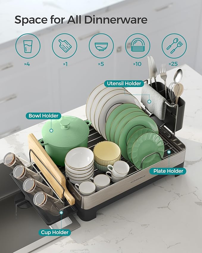 SONGMICS Dish Drying Rack, Premium Stainless Steel Dish Rack - Image 4