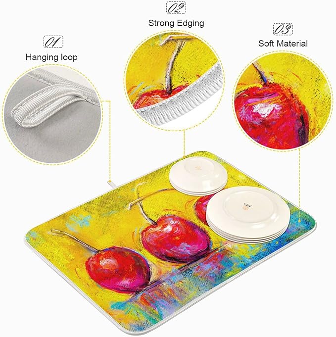 Red Apple On Yellow Background Dish Drying Mat - Image 4