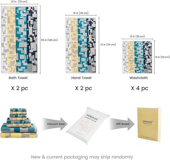 SEMAXE Bath Towel Set of 8 Include 2 Bath Towels 2 Hand Towels 4 Washcloths - Image 2