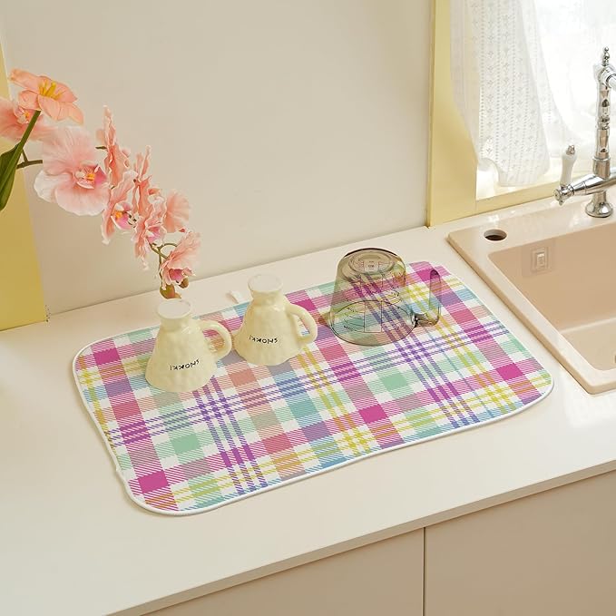 Easter Checkered Dish Drying Mats 18x24 Inch Colorful Buffalo Plaid Drying Mats - Image 5