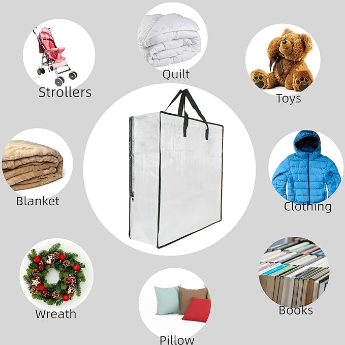 6 Pack Clear Storage Bags with Zipper and Handles, Blanket Bags - Image 7