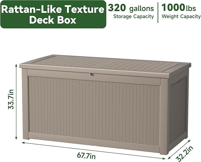 320 Gallon Resin Deck Box, Lockable Patio Outdoor Storage Box for Furniture, Garden Tools and Tools Storage, Waterproof Outside Storage Boxes - Grey - Image 5