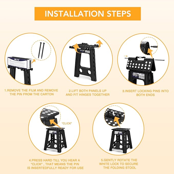 Delxo 16 Inch Folding Step Stool,Foldable Stool for Adults with Safety Lock,Portable Collapsible Plastic Stepstool,Non Slip Folding Stools for Kitchen Bathroom Bedroom Up to 400LBS,(Black 1PC) - Image 8