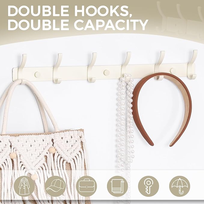 Coat Rack Wall Mount, 2 Pack Coat Hooks Hanger Wall Double Hook Rack Rail Towel - Image 4