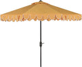 SAFAVIEH 9ft Outdoor Patio Umbrella, Round, Valance, Yellow & White Trim, Auto Crank Tilt, UV Resistant for Deck, Backyard, Poolside (PAT8006B) by SAFAVIEH