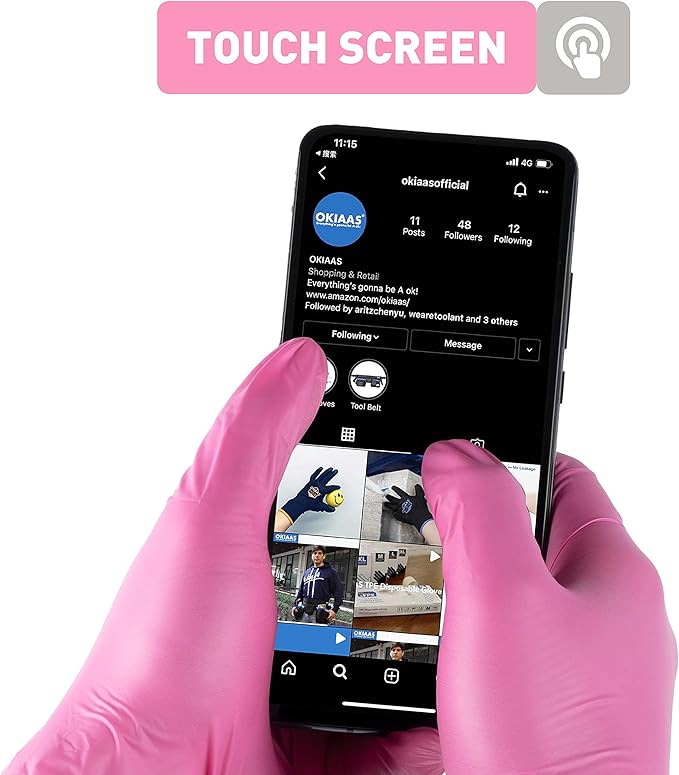OKIAAS Black/Pink Vinyl Disposable Gloves Latex Free, Food Grade, 5 mil - Image 6