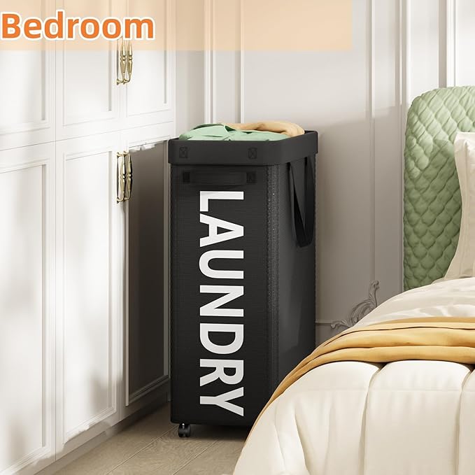 2 Pack Laundry Basket with Wheels, 90L Rolling Laundry Hamper with Wheels - Image 7