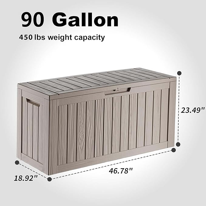 90 Gallon Outdoor Storage Box - Deck Box Container for Patio, Pool, and Garden-Waterproof and UV Resistant Resin,Lockable (Grey) - Image 2