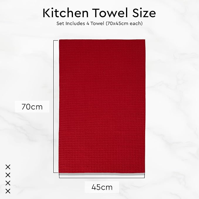 Encasa XO Kitchen Dish Towels Set | Red | Waffle Weave and Flat Hand Tea Towel - Image 7