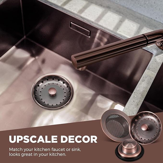 Mudder 3 Pcs Kitchen Sink Drain Strainer and Stopper Stainless Steel Garbage - Image 5