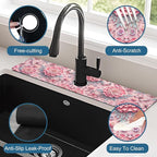 Pink Floral Sink Splash Guard Faucet Mat Flower Butterfly Super Absorbent Fast - Image 4