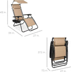 Best Choice Products Folding Zero Gravity Outdoor Recliner Patio Lounge Chair w/Adjustable Canopy Shade, Headrest, Side Accessory Tray, Textilene Mesh - Beige - Image 3