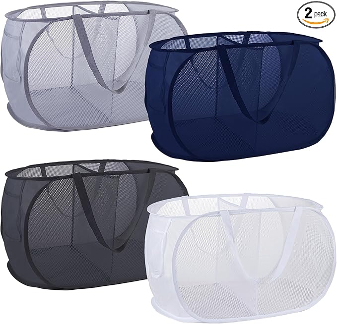 4 Pack Collapsible Laundry Baskets Dual Compartment, Mesh Pop Up Hamper by Violinak