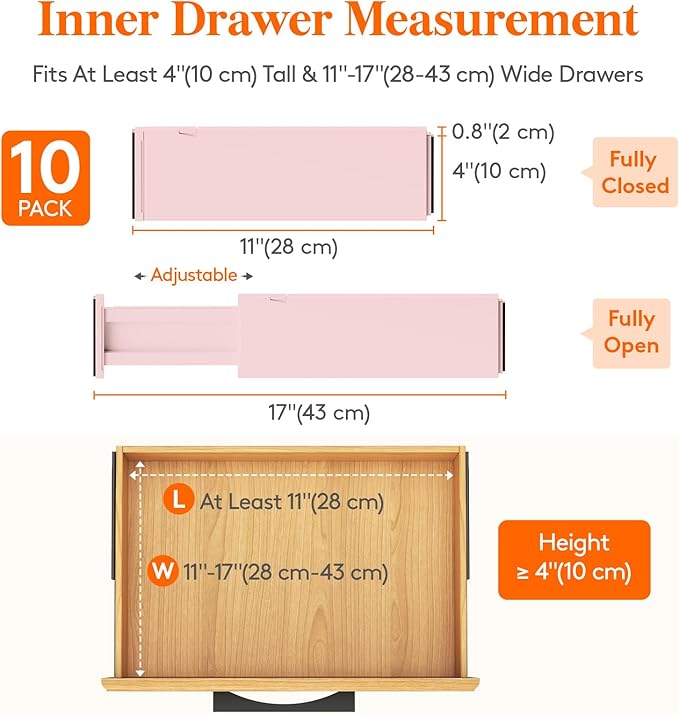 Lifewit 10 Pack 4" High Drawer Dividers 28-43.5cm/11-17" Adjustable Drawer - Image 2