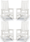 KINGYES Oversized Outdoor Rocking Chair Set of 4, All-Weather Patio Rocking Chairs for Porch, HDPE Outdoor Patio Rockers with High Back & Wide Seat for Garden, Lawn, White by KINGYES