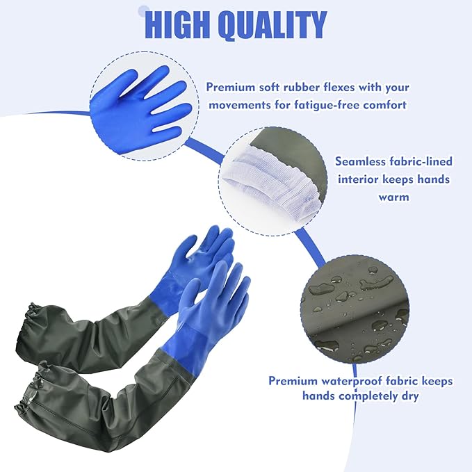 27.2" Long Rubber Gloves, Heavy Duty Chemical Resistant Gloves - Image 4