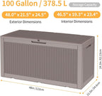 DRATO 100 Gallon Large Deck Box, Outdoor Storage Box for Patio Furniture, Patio Cushions, Gardening Tools, Pool Supplies,660lbs Weight Capacity,Waterproof Resin Storage Boxes（Gray，100 Gallon） - Image 5