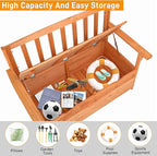 Outvita Outdoor Wood Storage Bench, Wooden Large Deck Box with Seating & Armrest, Waterproof Patio Organizer Loveseat for Garden Porch Deck Backyard Poolside, Natural - Image 5