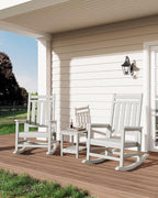 GarveeLife Poly Lumber Rocking Chair Outdoor Set of 2 with Side Table - HDPE High Back Porch Rocker Chairs for Adults - All Weather Resistant Furniture for Patio - White by GarveeLife