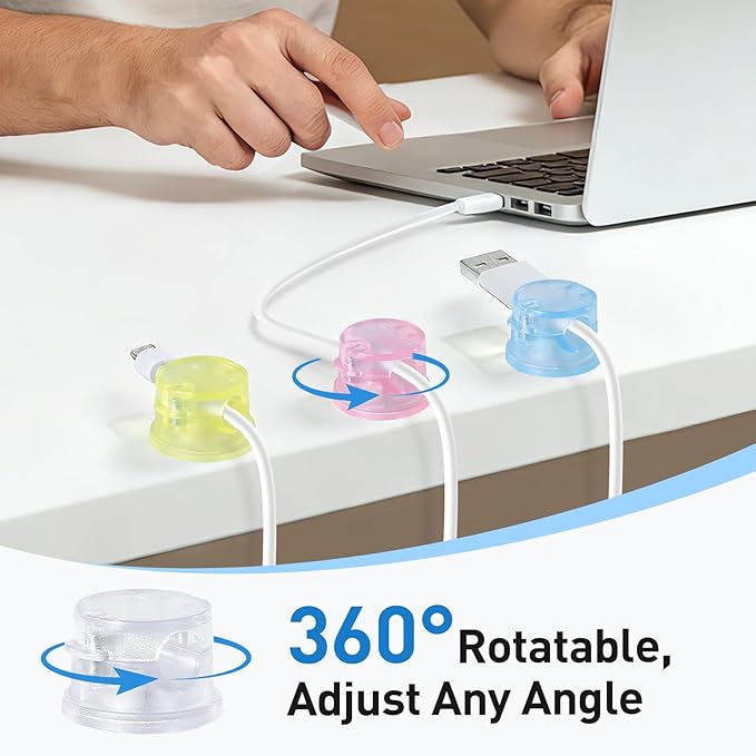 AGPTEK 8 Pack Magnetic Cable Clips, Upgraded 360° Rotatable Cord Holder Clips - Image 2