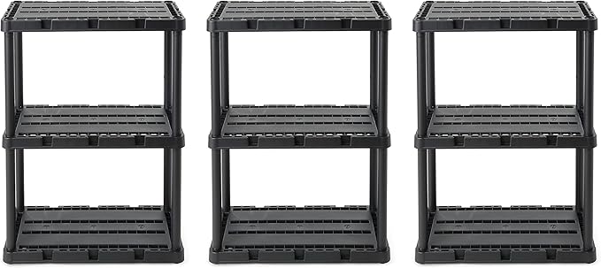 Gracious Living 3 Pack Light Duty Storage Shelves, Knect-A-Shelf 3-Shelf Ventilated Shelving Rack Organizer for Home, Garage, Basement, Laundry, Black by GraciousLiving