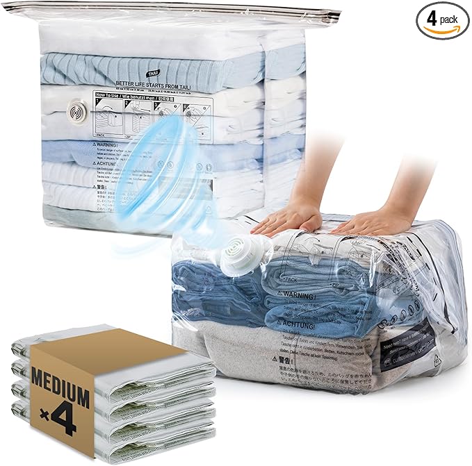TAILI Cube Vacuum Storage Bags 4 pack, Medium Size, Vacuum Seal Bags by TAILI