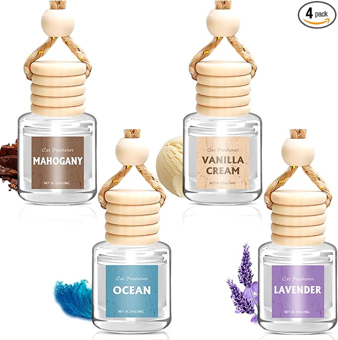 AROIC 4 Pack Car Air Freshener, Wooden Lid Essential Oil Car Diffuser, Natural by AROIC