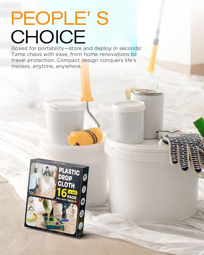 Plastic Drop Cloths for Painting, 9x12 Ft Extra Large Painting Supplies - Image 3