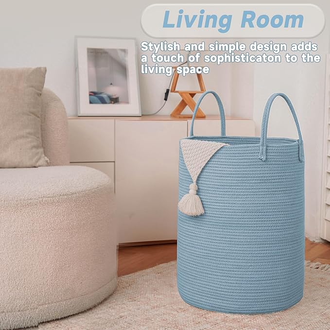 Large Woven Laundry Basket Hamper, 100L Cotton Rope Storage Bin - Image 4