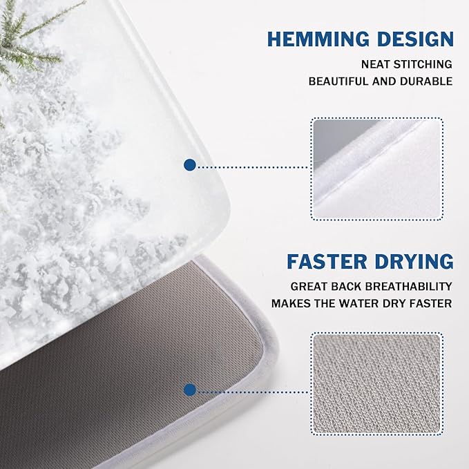 Winter Forest Dish Drying Mat for Kitchen Counter Silvery White Pine Trees Snow - Image 4