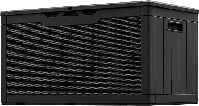 Greesum 100 Gallon Resin Patio Storage Box for Garden Tools, Outdoor Furniture Cushions, Pool Supplies, Black by BuynowfromGreesum